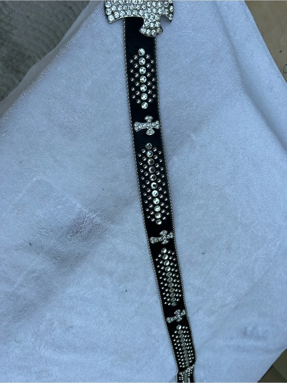 B.B. Simon Black Crystal Cross Studded Belt